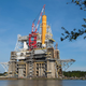 The core stage of NASA’s Space Launch System (SLS) in the B-2 Test Stand at NASA’s Stennis Space Center near Bay St. Louis, Mississippi.